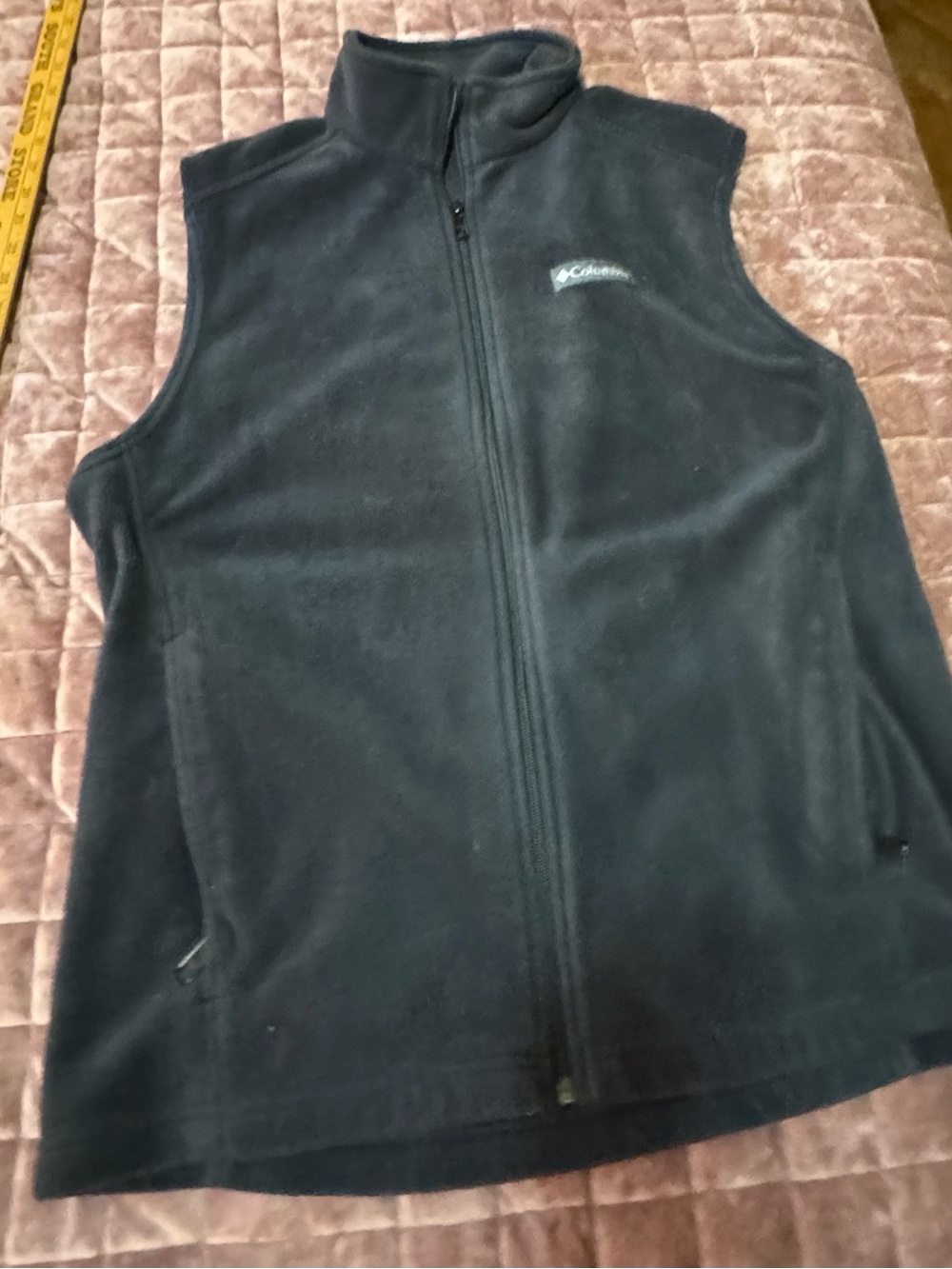 Columbia Steens Mountain Fleece Vest Mens M Black Full Zip Hiking Outdoor